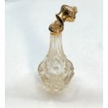 Antique continental 14ct gold and crystal glass hinged lid scent bottle measures approx 11cm tall ha