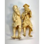 2 Japanese ivory figures missing bases height 13cm