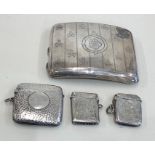 3 silver vesta / match strikers and silver cigarette case