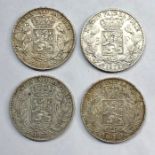 4 19th century silver Belgium 5 Franc coins 1870 and 1873