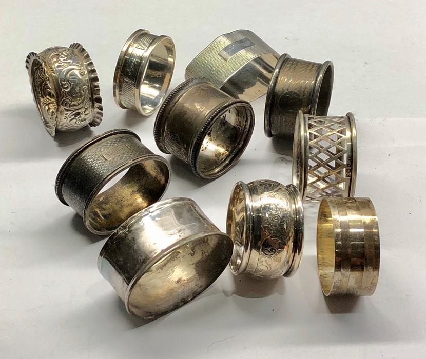 selection of 10 silver napkin rings