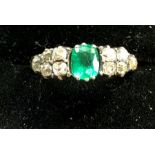 18ct gold emerald and rose diamond ring continental gold hallmark