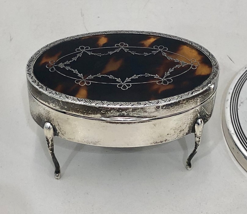 hallmarked silver inkwell and siver and tortoiseshell jewel box - Image 3 of 5