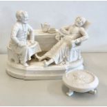 large parian ware figure and pin dish