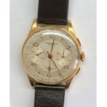 Oversize 18ct gold chronograph wristwatch watch winds and ticks but no warranty given case measures