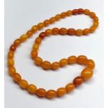 Vintage egg yolk amber bead necklace largest bead measures approx 14mm by 11mm length 43cm weight 12