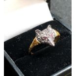 Rose Diamond fox head ring high carat gold shank with silver fox set with ruby eyes and old rose cut