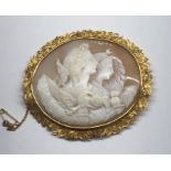 arge victorian gold mounted cameo brooch measures approx 80mm by 68mm gold frame