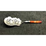 Antique dutch silver and banded agate handle server