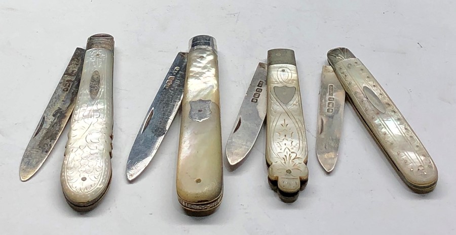 4 antique silver blades and mother of pearl handle fruit knives - Image 2 of 2