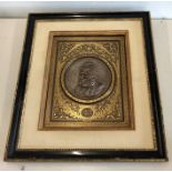 Framed inlaid gold plaque signed victor measures approx 26cm by 20cm dated 1809-1885 signed below