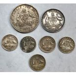 Selection of Australian silver coins includes 1923 florin ,1910 shilling 5 sixpences 1911,1924, 1916