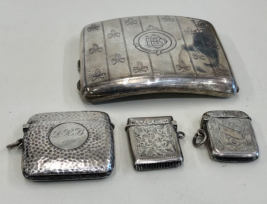 3 silver vesta / match strikers and silver cigarette case - Image 2 of 2