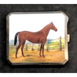 19th century silver plate and enamel cigarette case with an image of a horse in enamel measures app