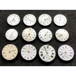 Selection of 12 antique pocket watch movements includes waltham yewdal,l kays ,henry birks, chalfont