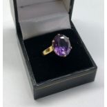 large 18ct gold and Amethyst Ring large central amethyst measures approx 15mm by 13mm hallmarked 750