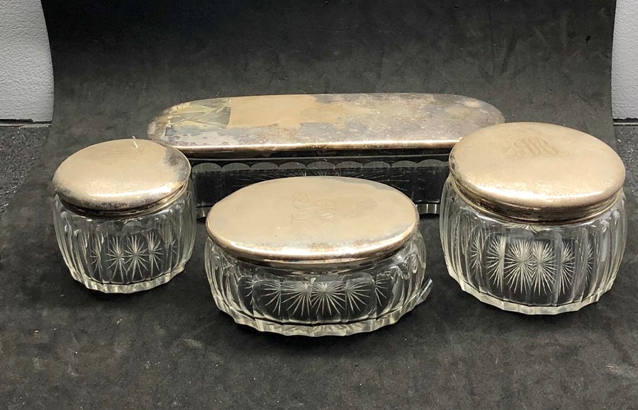 collection of 4 large silver top storage jars all have german silver hallmarks 835 silver largest m