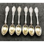Fine set of 6 victorian silver spoons highly decorated cherub embossed design Birmingham hallmarks a
