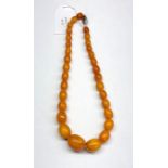 Antique egg yolk amber bead necklace graduated beads largest measures approx 22mm by 18mm weight