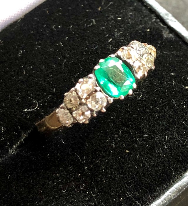 18ct gold emerald and rose diamond ring continental gold hallmark - Image 2 of 5