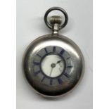 Antique silver half hunter pocket watch by A.W.W.Co Riverside Waltham Mass watch winds and ticks bu