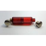 victorian ruby glass double end scent bottle measures approx 125mm wide