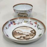 18th century chinese porcelain cup and saucer label reads painted in imitation of Meissen about 1750