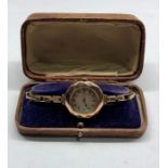 Vintage 9ct gold ladies rolex wrist watch case measures approx 28mm dia comes on rolled gold strap w
