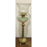 Fine victorian oil lamp with etched shade later converted to electric will need rewiring