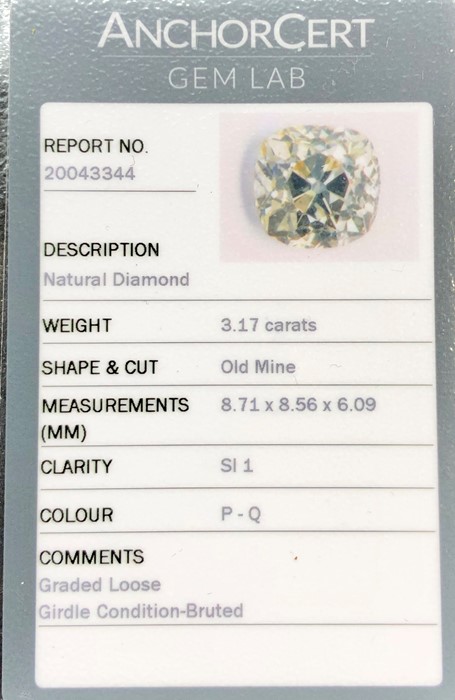 Platinum and diamond solitaire ring set with large diamond 3.17ct in hallmarked plat old mine cut d - Image 6 of 6