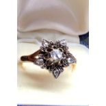 Antique rose diamond ring set with large central rose diamond that measures approx 5mm by 4mm with 4