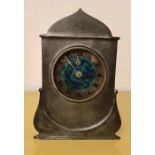 Rare Liberty arts & crafts pewter& enamel clock possibly by archibald Knox stamped English pewter 06