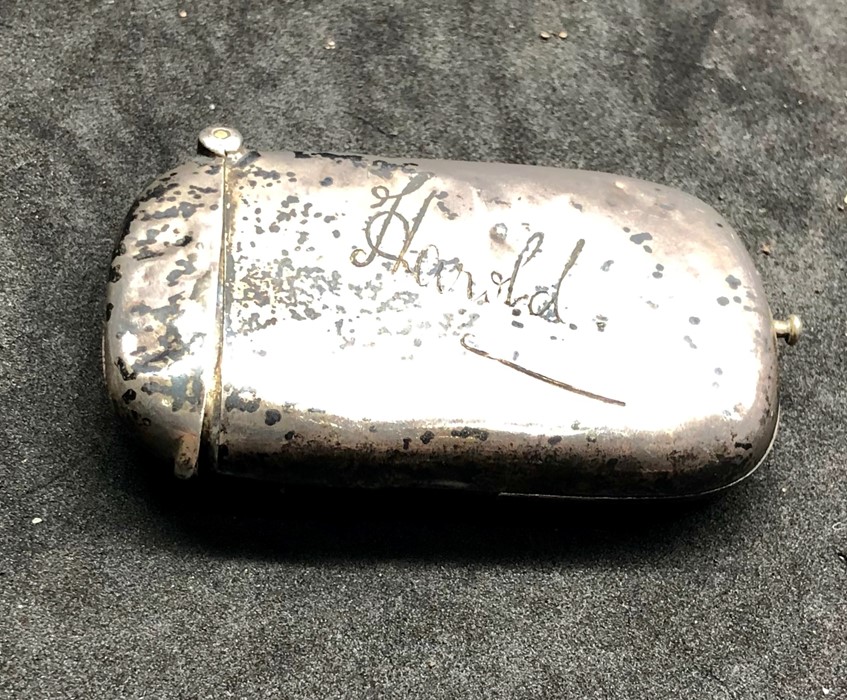 Antique silver combination vesta and match striker Birmingham silver hallmarks engraved Harold uncle - Image 5 of 5