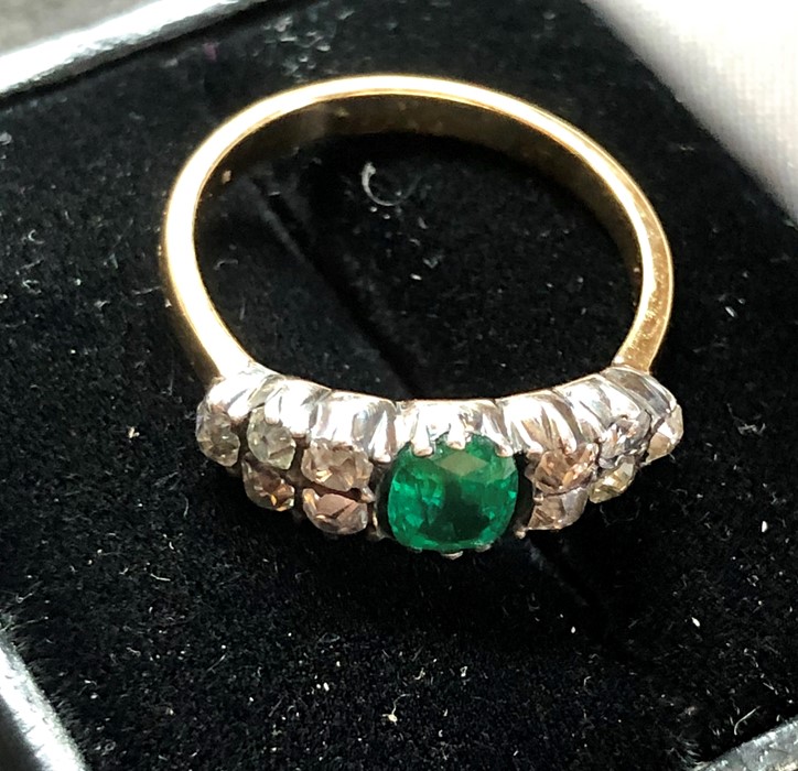 18ct gold emerald and rose diamond ring continental gold hallmark - Image 4 of 5