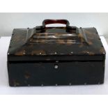 Hinged lid tortoiseshell box with silver mounted stud work measures approx 14cm by 10cm height 7cm m