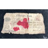 822 Newcastle Under Lyme Bank English Provincial one pound banknote age related wear creases and mar