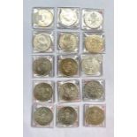 Selection of 15 unc grade silver pre 1947 coins all in plastic wallets graded coins