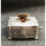Fine continental silver singing bird box measures approx 107mm by 80mm height approx 85 mm winds and