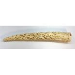 19th century ivory Chinese carved tusk deeply carved with serpents and dragons measures approx 31cm