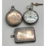 2 silver pocket wathes and a silver vesta case 1 watch is a fusee and has up down dial by thomas bro