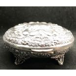 large Ornate Egyptian silver lidded casket measures approx. 25cm by 24cm height 10cm hallmarked in s