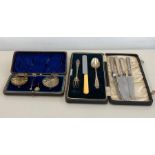 Selection of silver l forks sand spoon salts etc