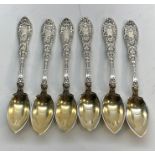 6 ornate Gorham silver tea spoons weight approx 167g