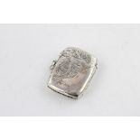 Antique hallmarked 1906 Birmingham silver curved vesta case with engraved floral leaf detailing dime