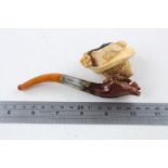Antique / Vintage carved Meerschaum bowl smoking pipe with amber stem