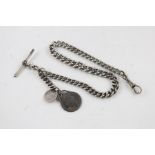 Vintage 925 sterling silver graduated Albert watch chain & coin fobs (61g) the chain is stamped with