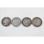 4 x British Victoria double florin silver coins (89g)