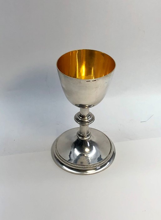 Fine white metal Chalice hallmarked R&TW Silver gold washed interior measures approx. 14 cm tall - Image 2 of 4