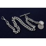 31586 Vintage 925 sterling silver graduated Albert watch chain and coin fob(85g) measures approx 37c