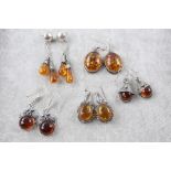 5 x Vintage .925 sterling silver Amber earrings inc. Art Nouveau Style (40g) Those items without sta